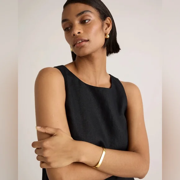 NWT Quince Black Sleeveless Swing Mini Dress, 100% Linen, Size Medium - Picture 3 of 8